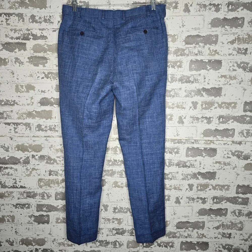 Suitsupply Brescia Blue Linen Wool Silk Blend Dress Pants Mens 34x31 Cuffed Flat